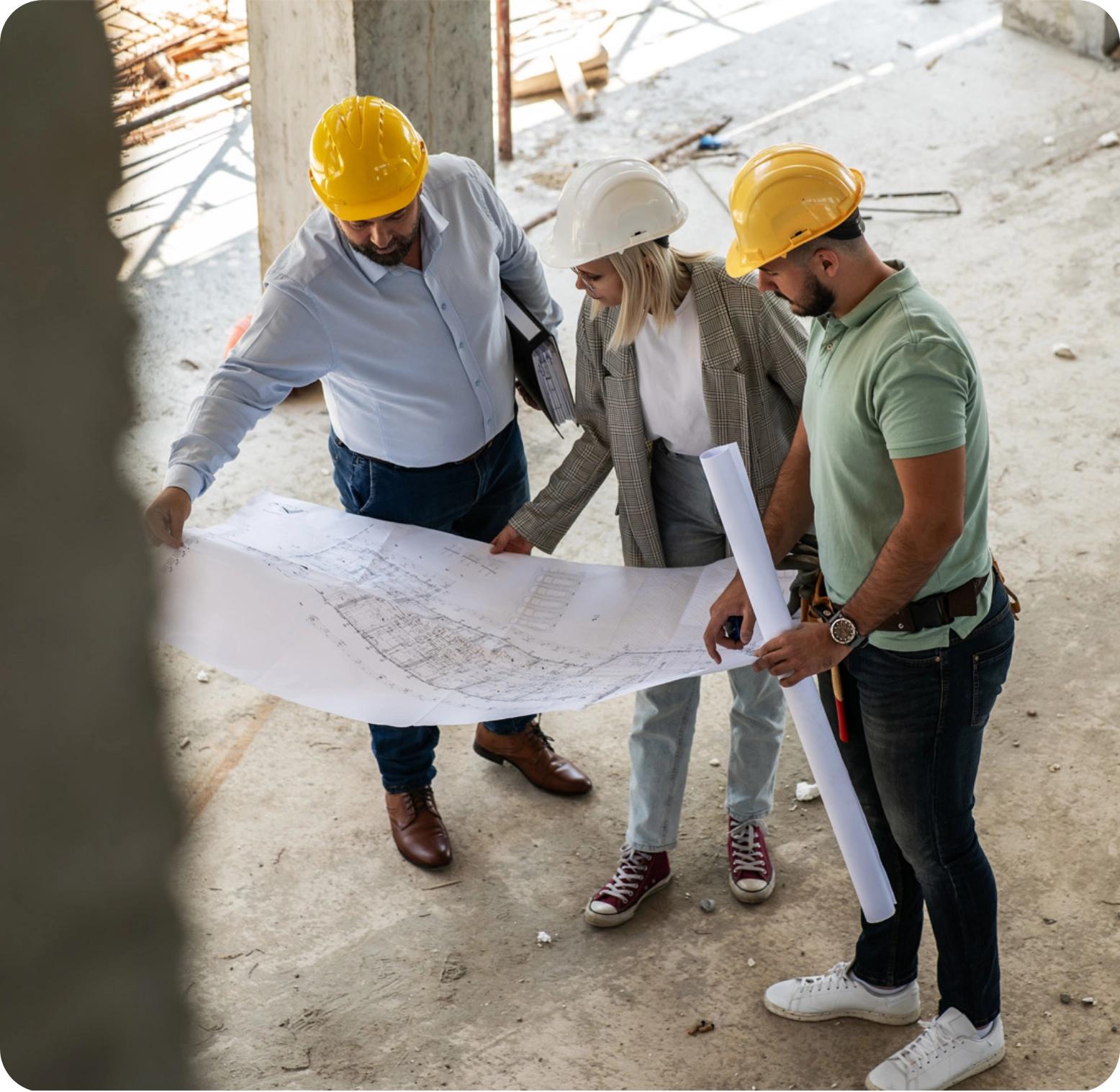 Architecture and construction team working together